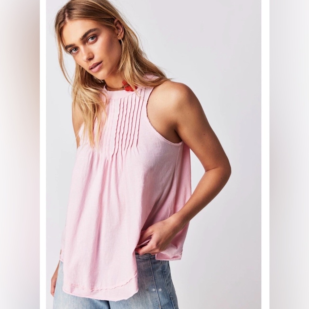 We The Free Pintuck Cotton Tank Top – Light Pink, Size M